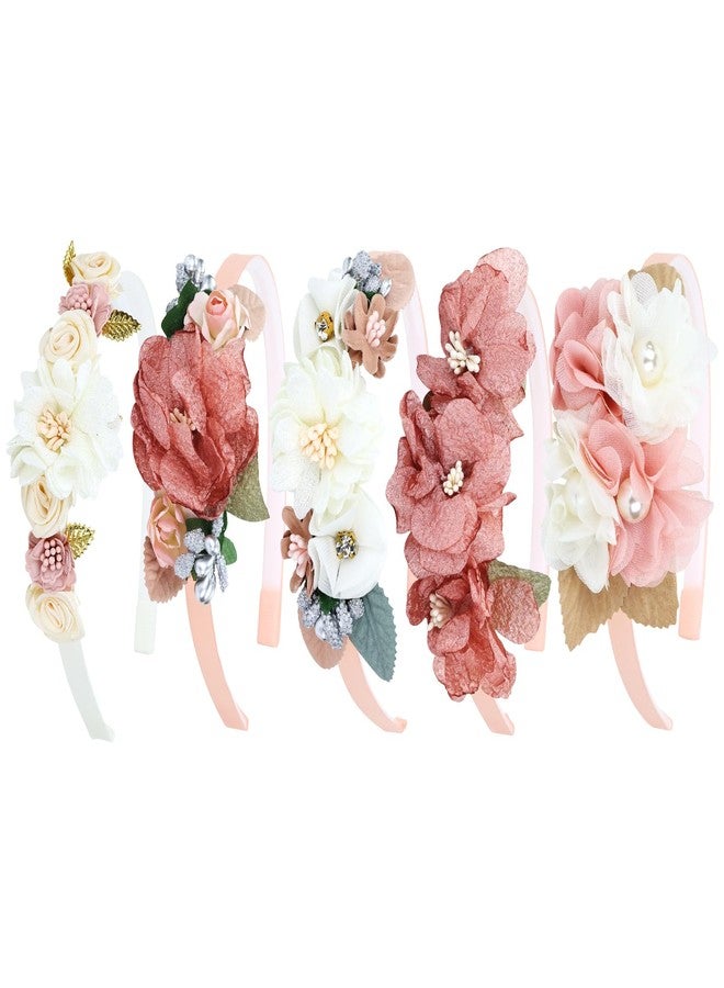 Dizila 5 Pieces Plastic Flower Headbands Floral Hair Bands Hoops Accessories for Toddlers Girls Kids Teens - Image 1